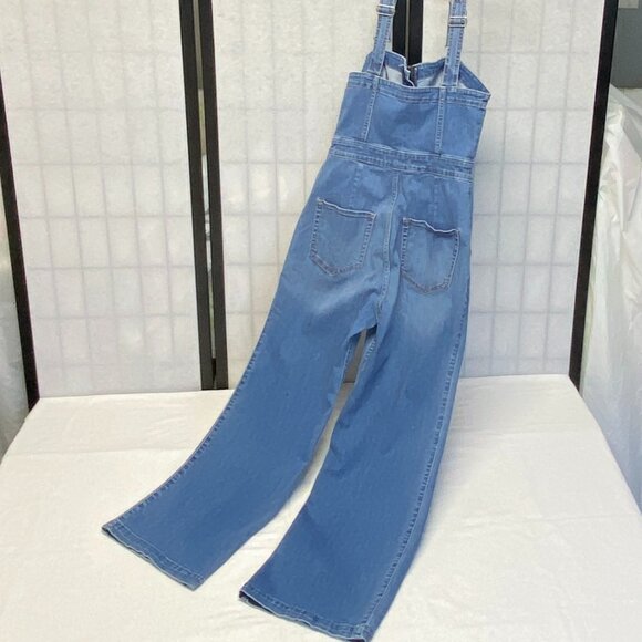 Hollister Strappy Denim Jumpsuit Wide Leg Zip Front Fitted S Faded Jean Overalls - Picture 7 of 12